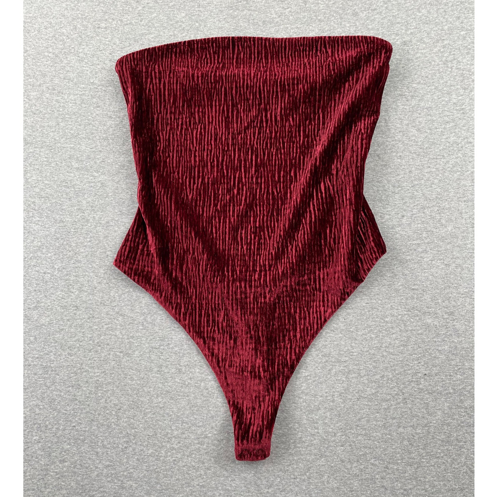 Naked Wardrobe Bodysuit Womens S Red Plush Velvet Tube Strapless Romantic Glam - Picture 12 of 12